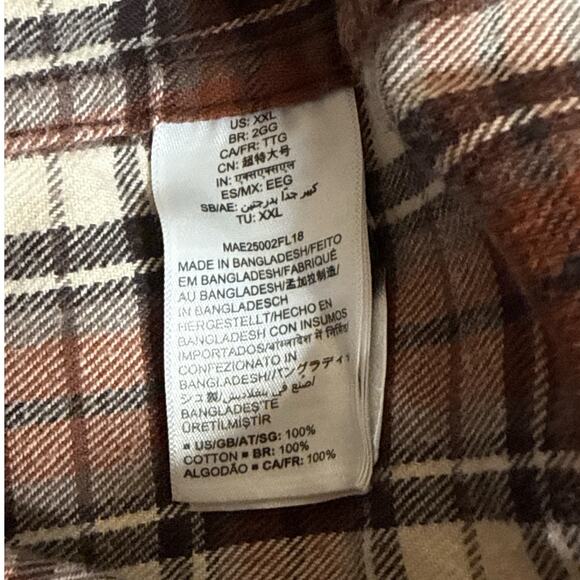 Amazon Essentials Women's Plaid Button Front Flannel Shirt Size XXL Brown Cream - Picture 8 of 8